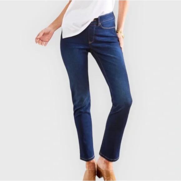 Soft Surroundings The Ultimate Denim Relax Straight Jeans Size 14 Dark Wash - Picture 1 of 5